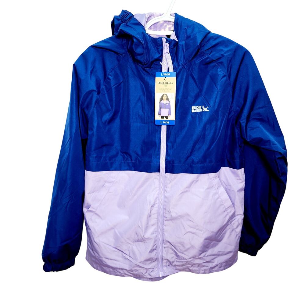 Eddie Bauer Kids Youth Large 14/16 Purple Color block Windbreaker Hooded Jacket